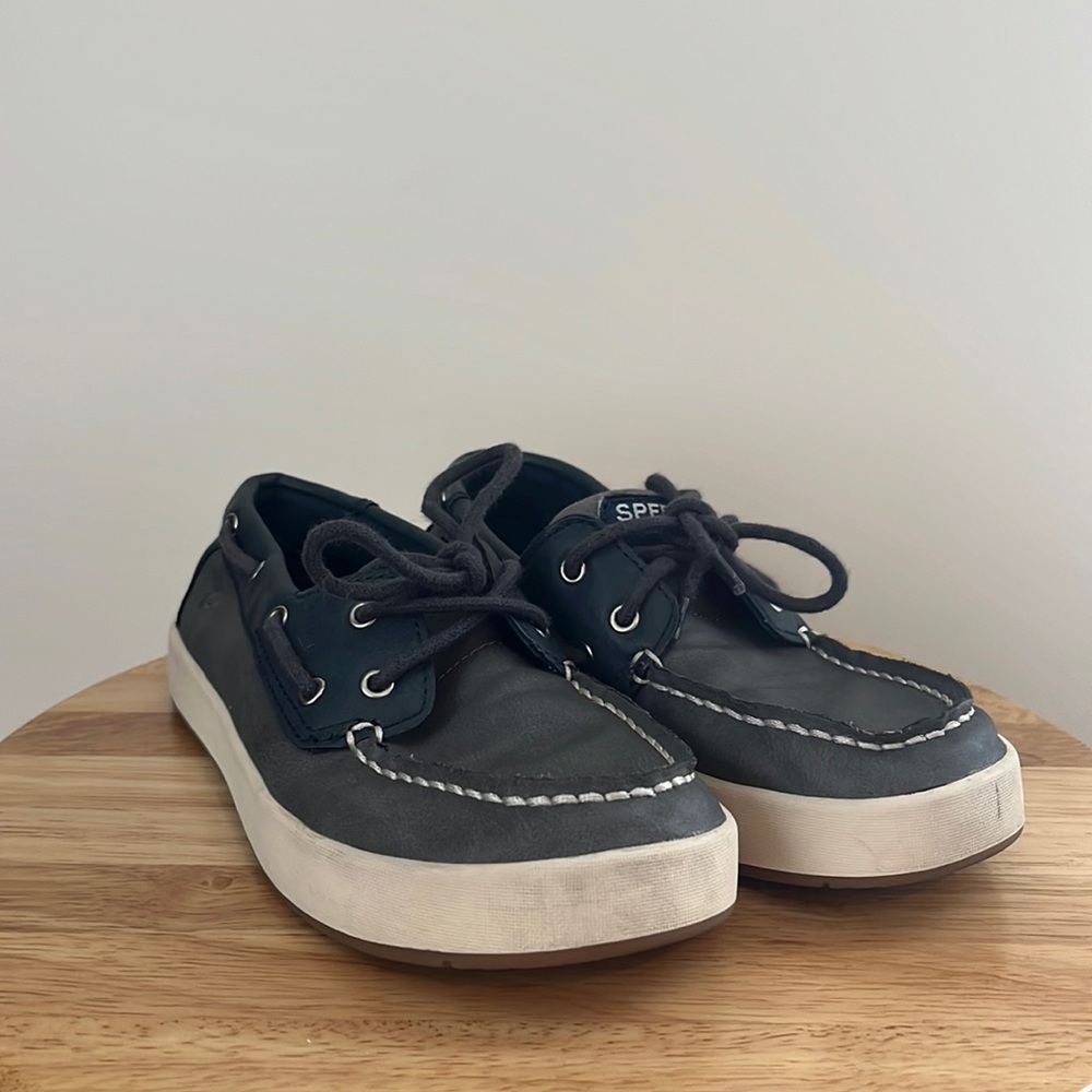 SPERRY Top Sider Cruise Boat Boys Boat Shoes Sz 2 Blue Gray White Coastal Preppy
